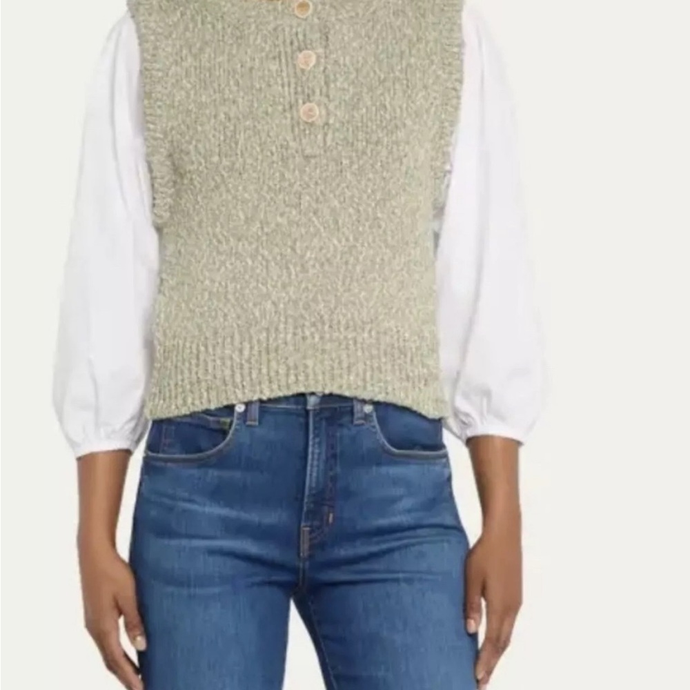 Veronica Beard SHAWNET MIXED MEDIA PULLOVER Green Sz S NWT